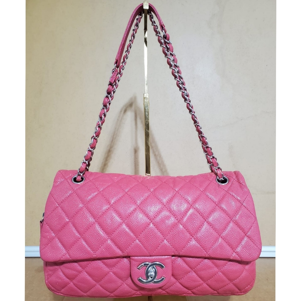 CHANEL Coral Pink Quilted Caviar Leather Easy Jumbo Flap Bag - Picture 1 of 16